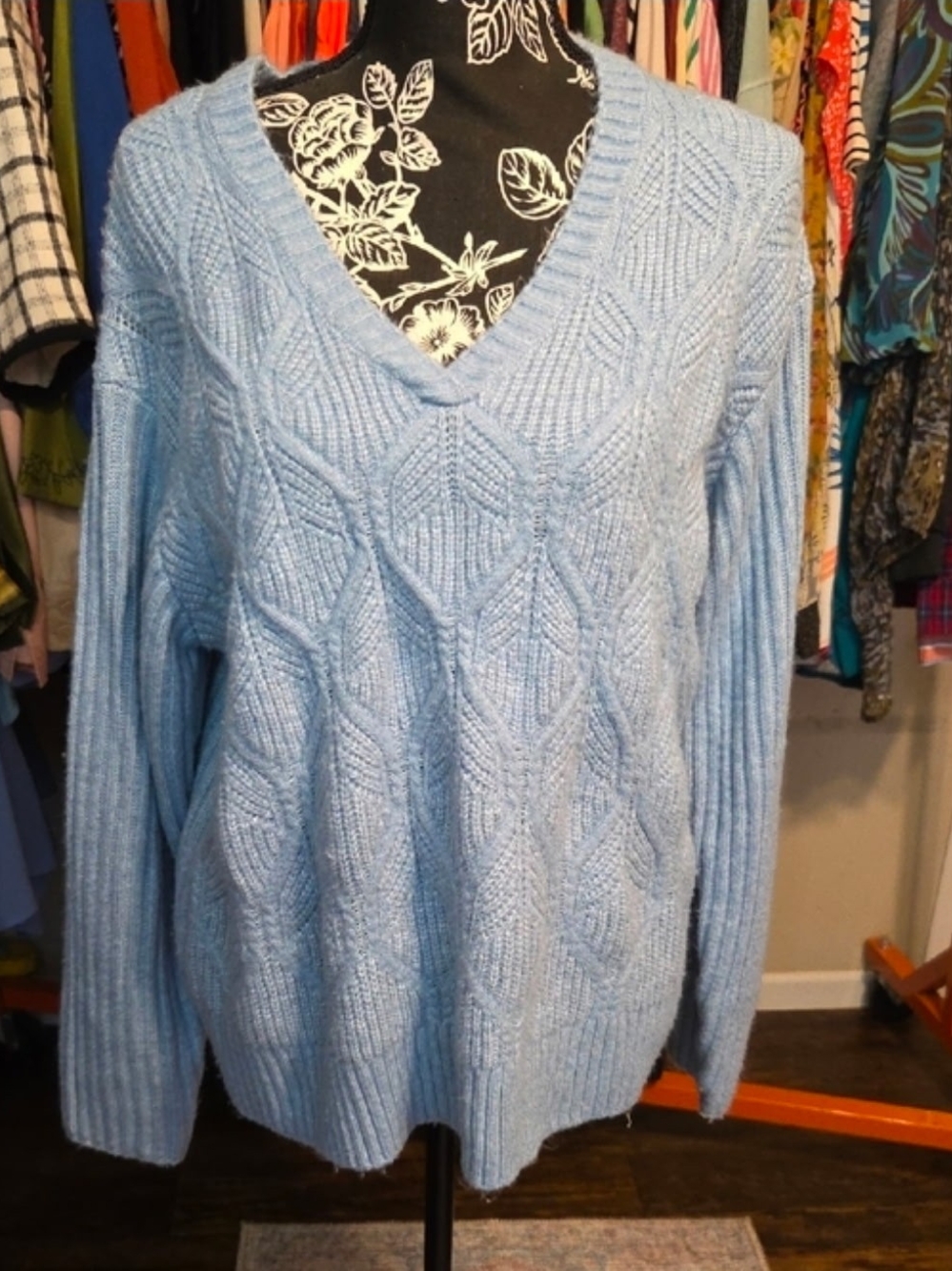 St. John's Bay Light Blue V-Neck Cable Knit Sweater